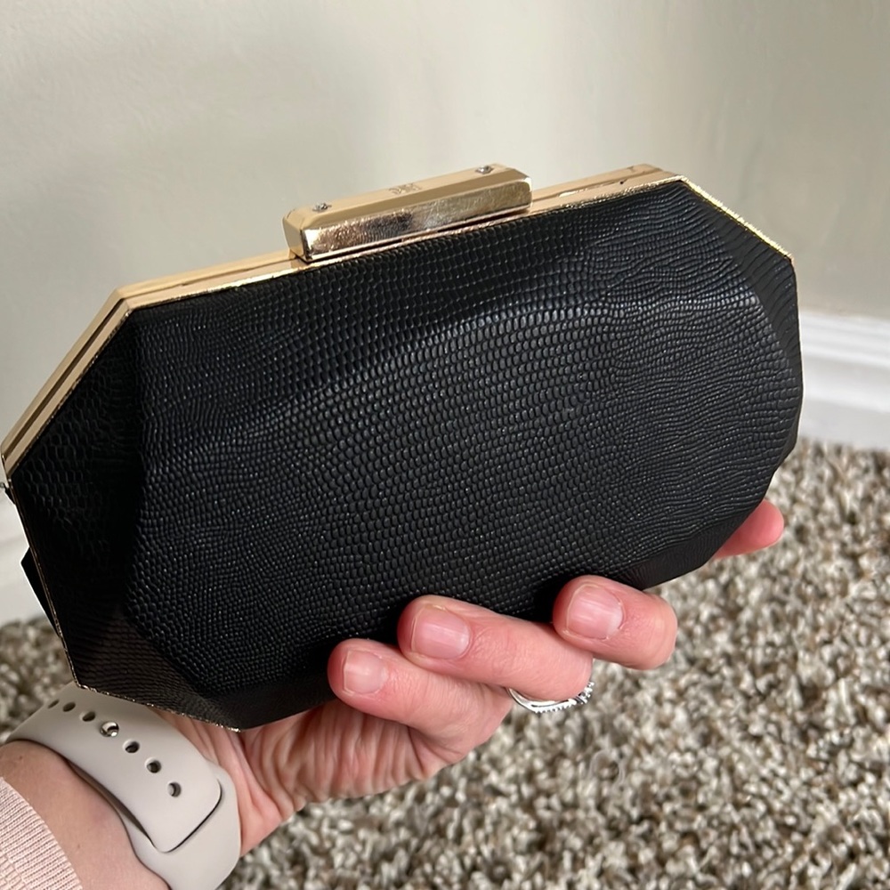 INC international Concepts black and gold clutch hand bag small NEW
